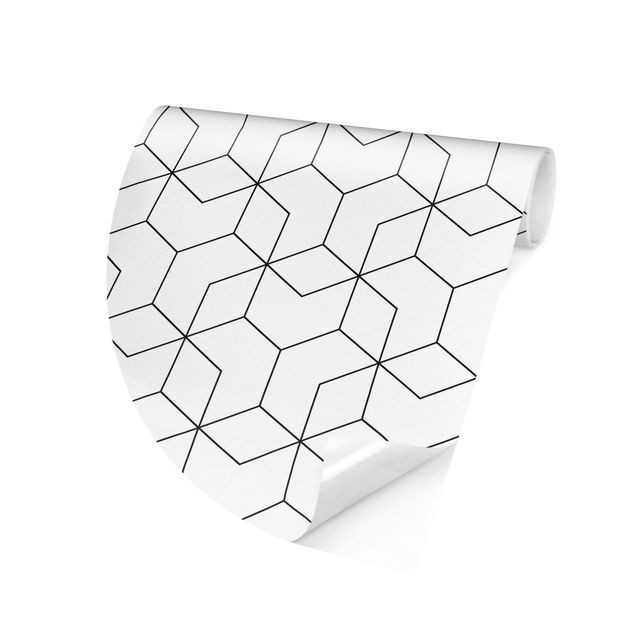Self-adhesive round wallpaper - Three-Dimensional Cube Line Pattern