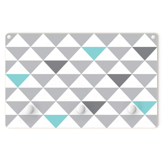 Coat rack for children - Triangles Grey White Turquoise