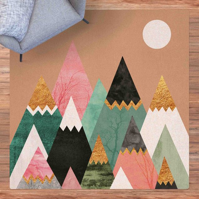 Cork mat - Triangular Mountains With Gold Tips - Square 1:1