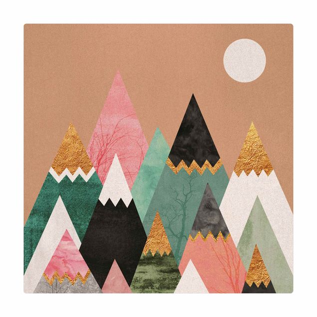 Cork mat - Triangular Mountains With Gold Tips - Square 1:1