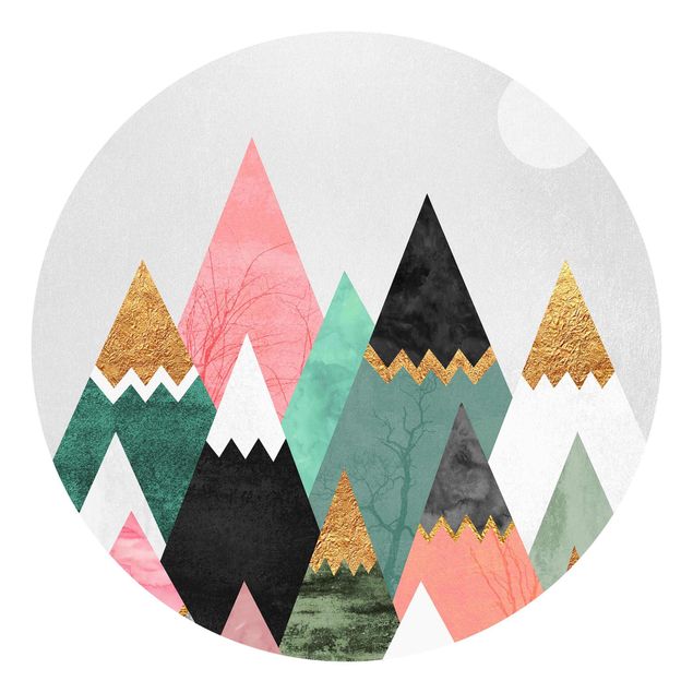 Self-adhesive round wallpaper - Triangular Mountains With Gold Tips