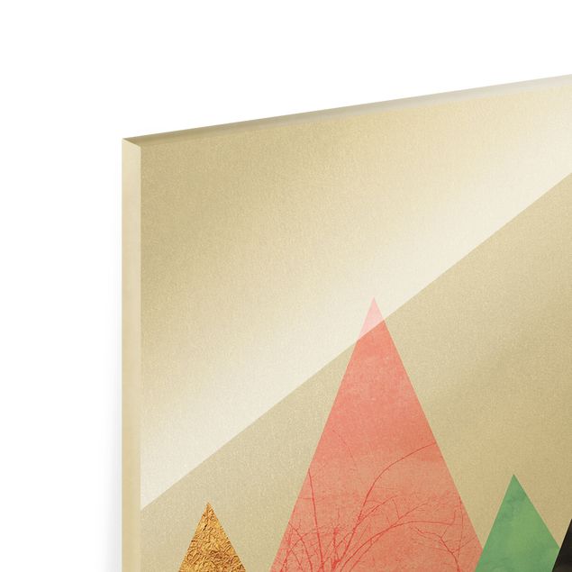 Glass print - Triangular Mountains With Gold Tips - Portrait format