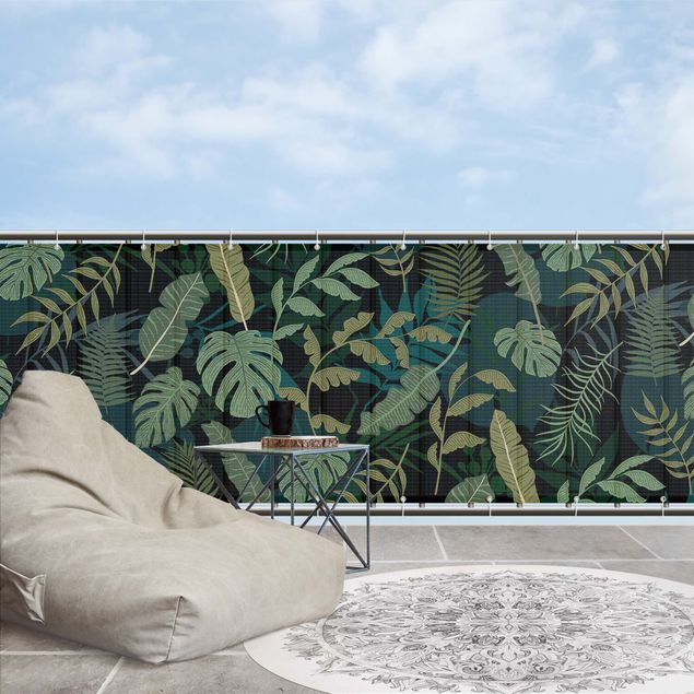 balcony privacy cover Jungle Leaves On Black