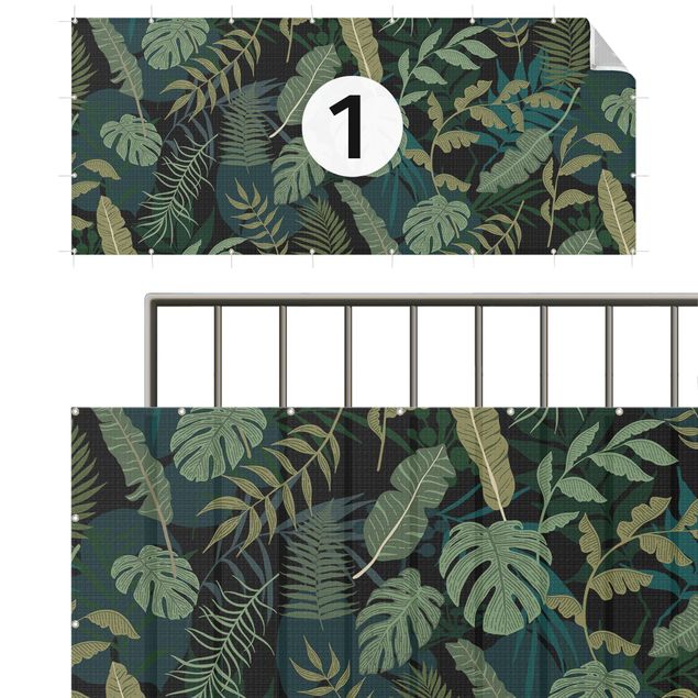 Privacy screen mat Jungle Leaves On Black