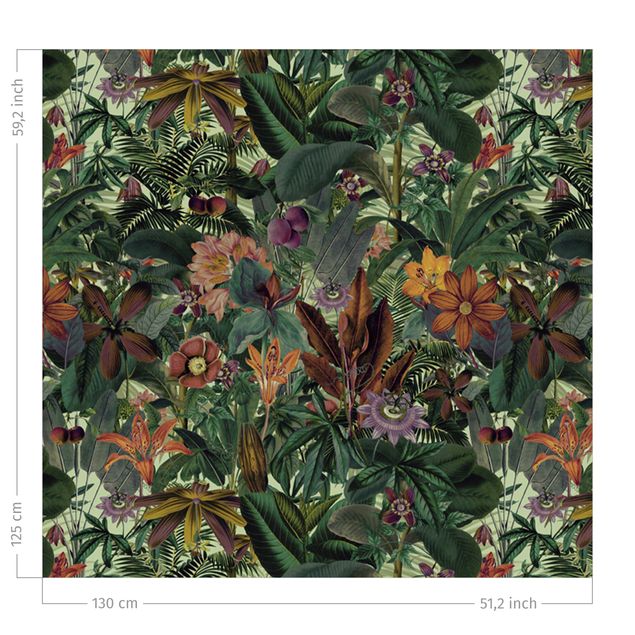 floral drapes Jungle Leaves And Flowers In Orange And Green