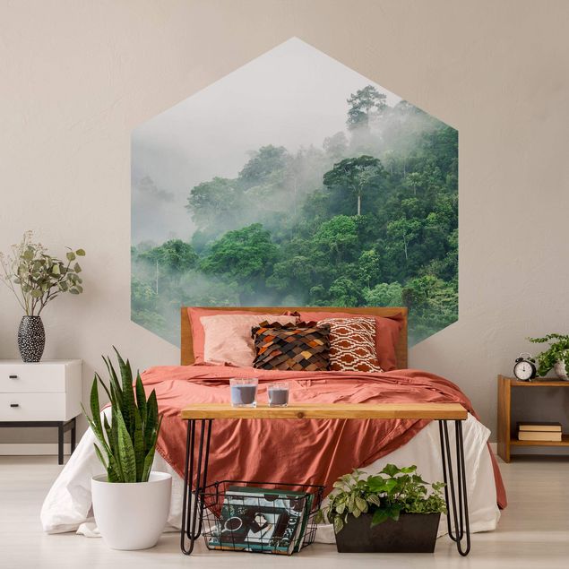 Self-adhesive hexagonal pattern wallpaper - Jungle In The Fog