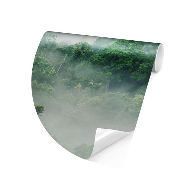 Self-adhesive round wallpaper forest - Jungle In The Fog