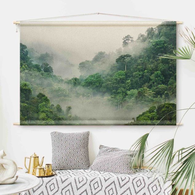 modern wall tapestry Jungle In The Fog