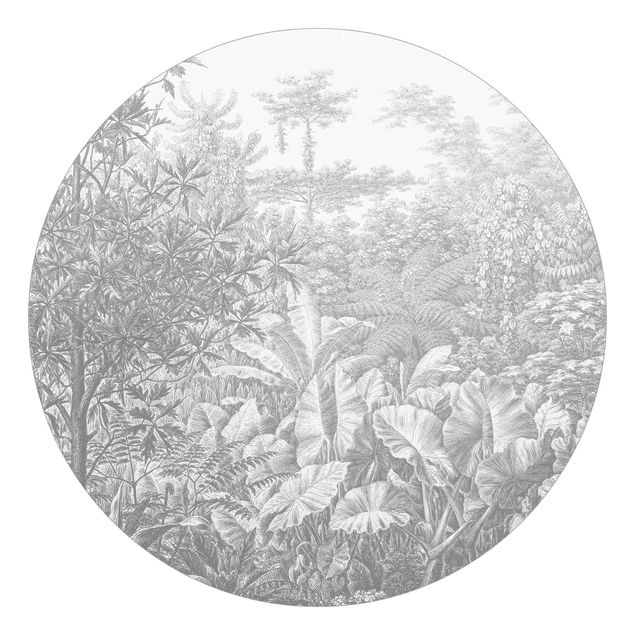 Self-adhesive round wallpaper - Jungle Copperplate Engraving