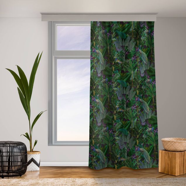 contemporary curtains Jungle Leaves With Peacocks