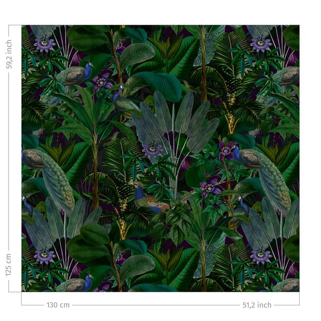 floral drapes Jungle Leaves With Peacocks