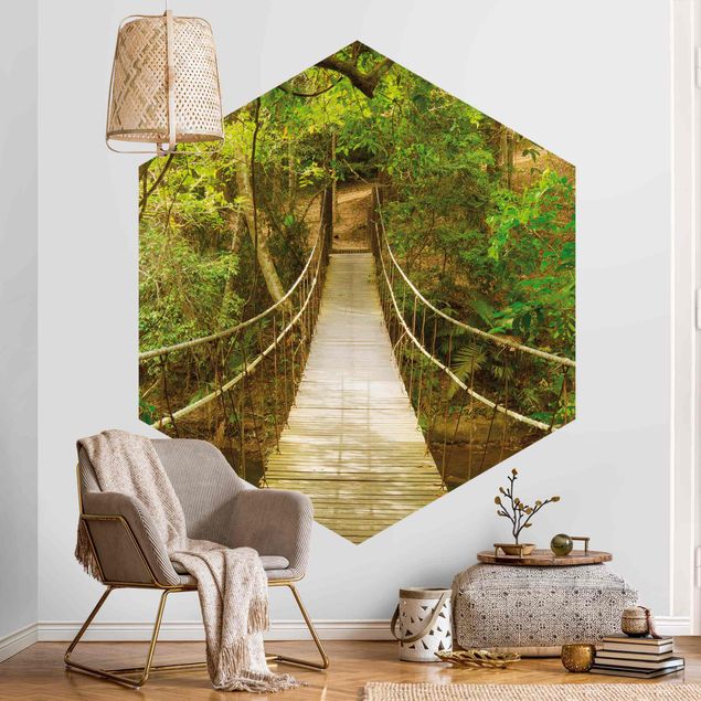 Self-adhesive hexagonal pattern wallpaper - Jungle Bridge