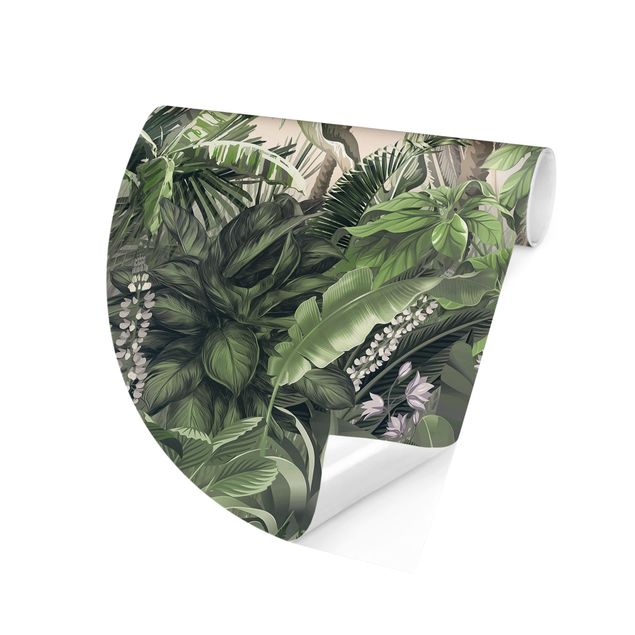 Self-adhesive round wallpaper - Jungle Plants In Green