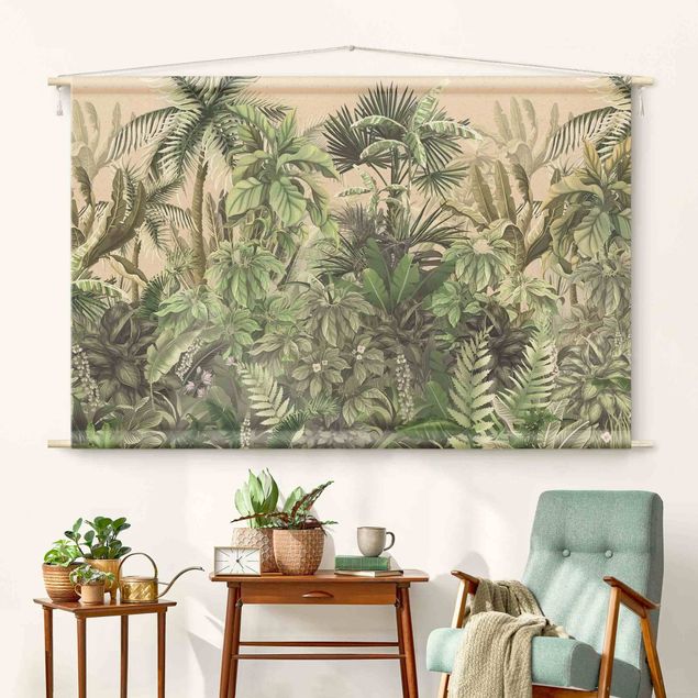 modern wall tapestry Jungle Plants In Green