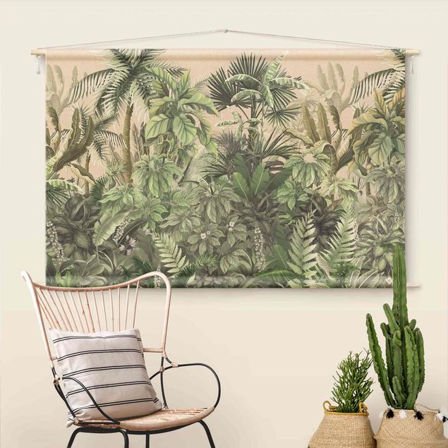 nature wall tapestry Jungle Plants In Green