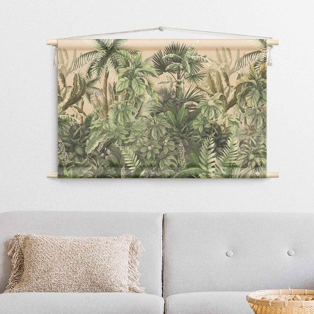 vintage tapestry wall hanging Jungle Plants In Green