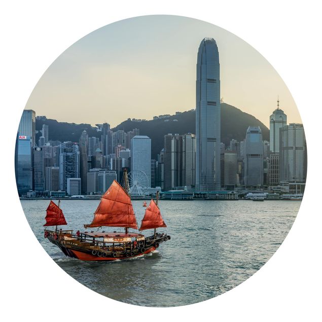 Self-adhesive round wallpaper - Junk In Victoria Harbour