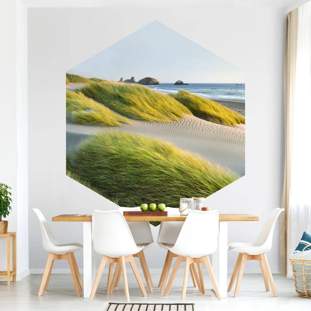 Self-adhesive hexagonal pattern wallpaper - Dunes And Grasses At The Sea