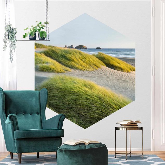 Self-adhesive hexagonal pattern wallpaper - Dunes And Grasses At The Sea