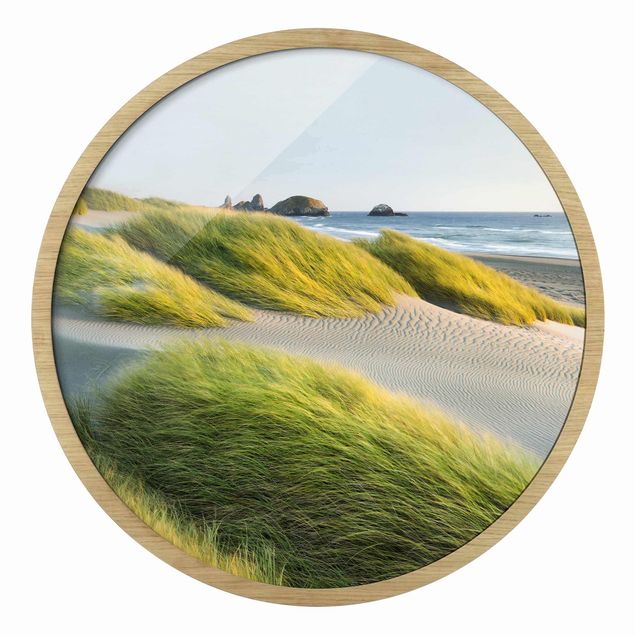 Circular framed print - Dunes And Grasses At The Sea