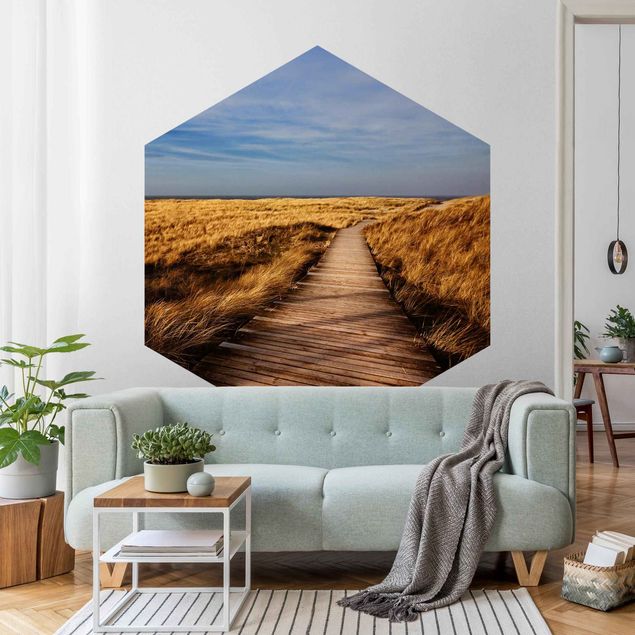 Self-adhesive hexagonal pattern wallpaper - Dune Path on Sylt I