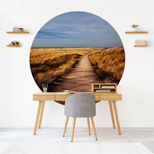 Self-adhesive round wallpaper beach - Dune Path On Sylt