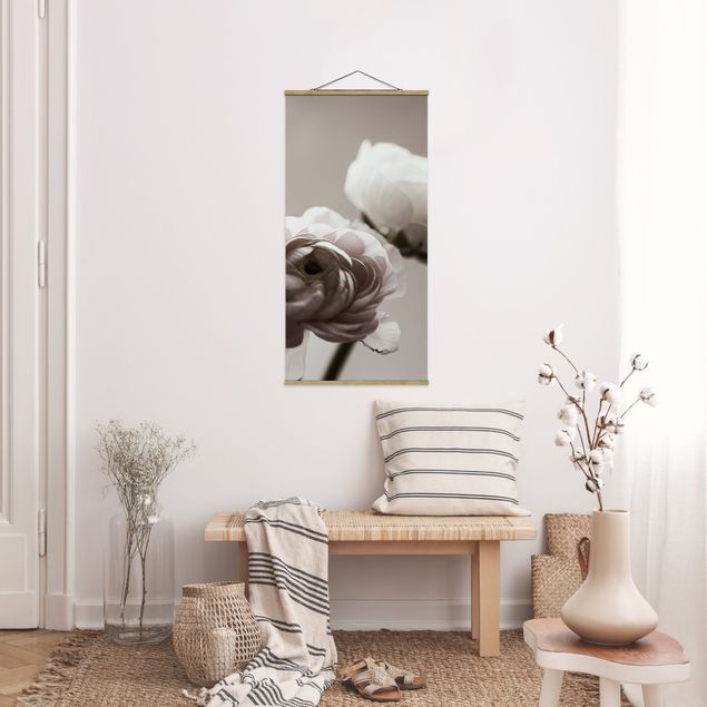 Fabric print with poster hangers - Focus On Dark Flower - Portrait format 1:2