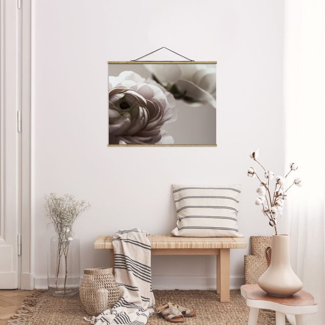 Fabric print with poster hangers - Focus On Dark Flower - Landscape format 4:3