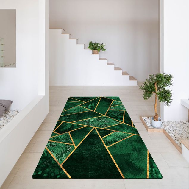 modern abstract rug Dark Emerald With Gold
