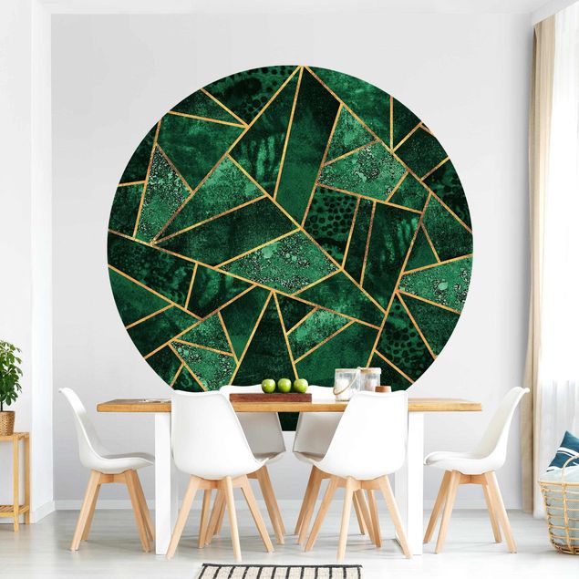 Self-adhesive round wallpaper - Dark Emerald With Gold