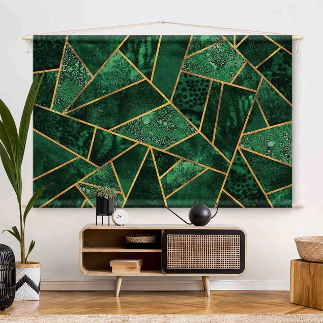 modern tapestry Dark Emerald With Gold