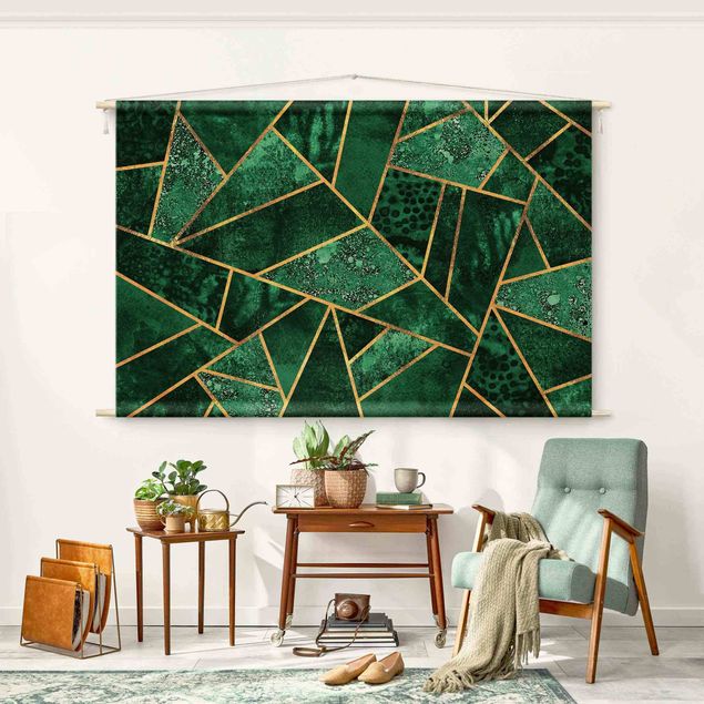 extra large tapestry Dark Emerald With Gold