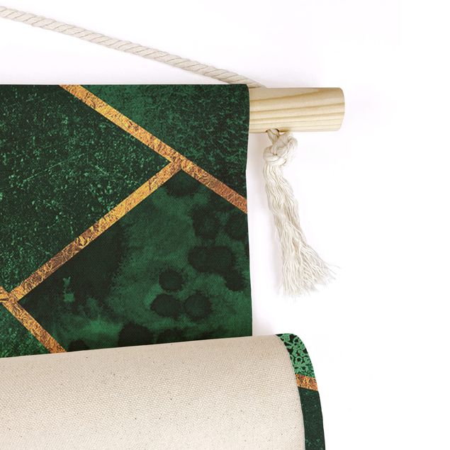 fabric wall hanging Dark Emerald With Gold