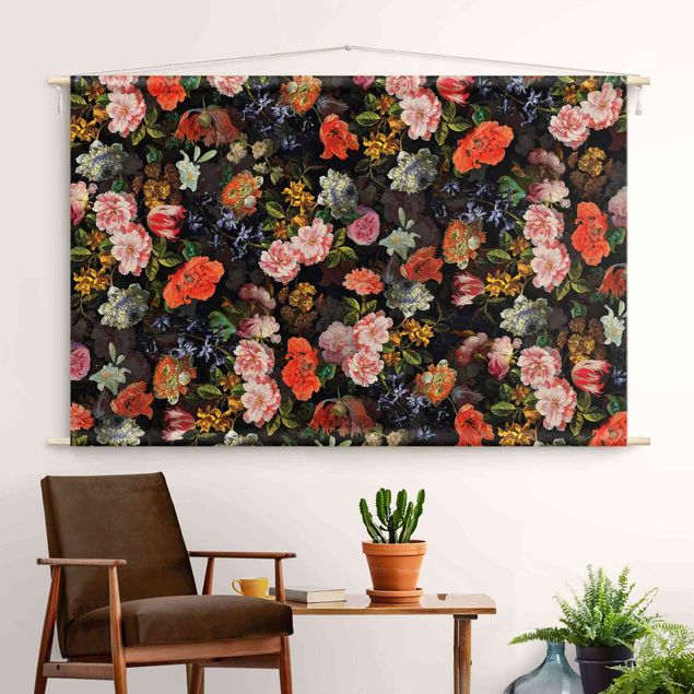 modern tapestry wall hanging Dark Flower Bouquet