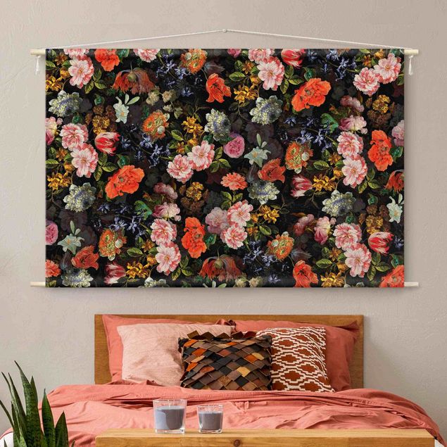 tapestry wall hanging Dark Flower Bouquet
