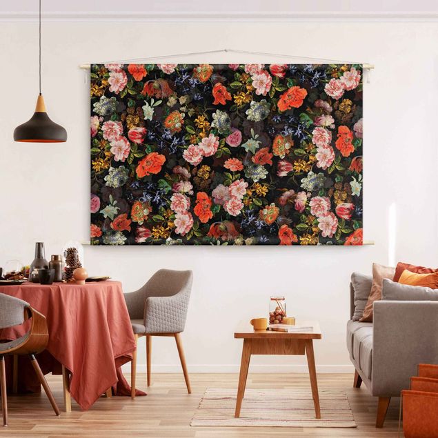 extra large wall tapestry Dark Flower Bouquet