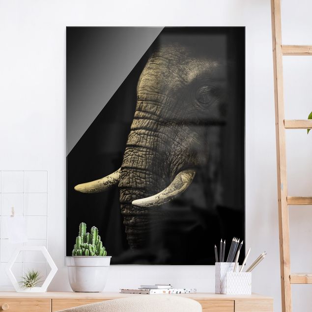 Glas Magnettafel Dark Elephant Portrait