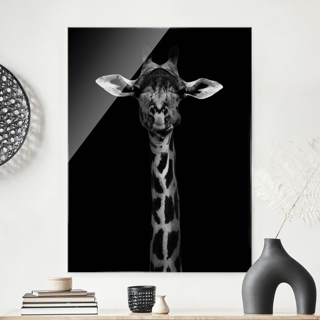 Glas Magnettafel Dark Giraffe Portrait