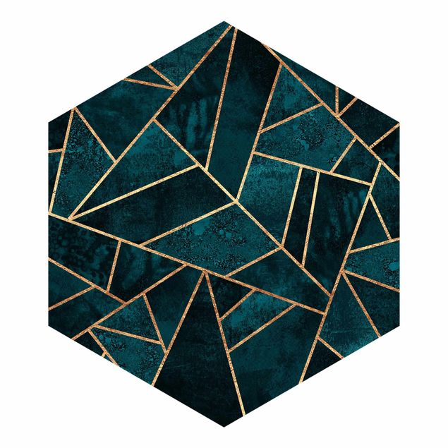Self-adhesive hexagonal pattern wallpaper - Dark Turquoise With Gold
