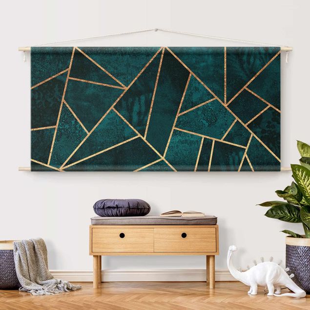 modern wall tapestry Dark Turquoise With Gold