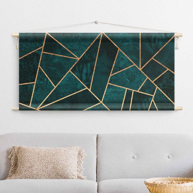 wall tapestry art Dark Turquoise With Gold