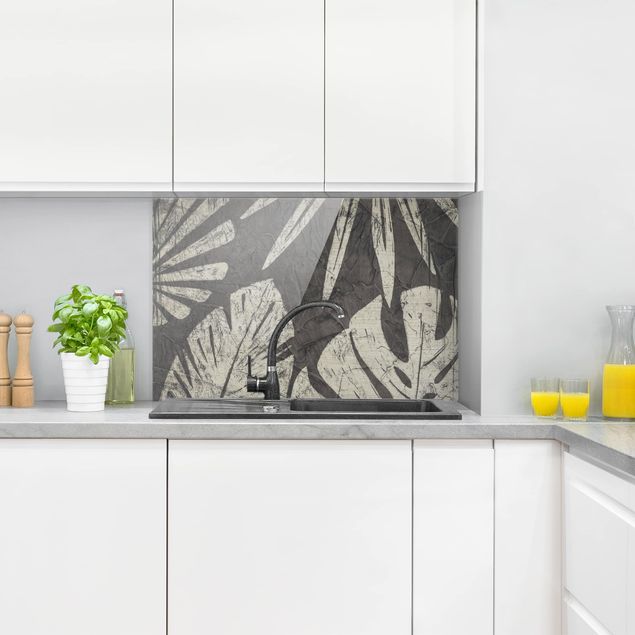 Glass splashback kitchen Palm Leaves Dark Grey Backdrop