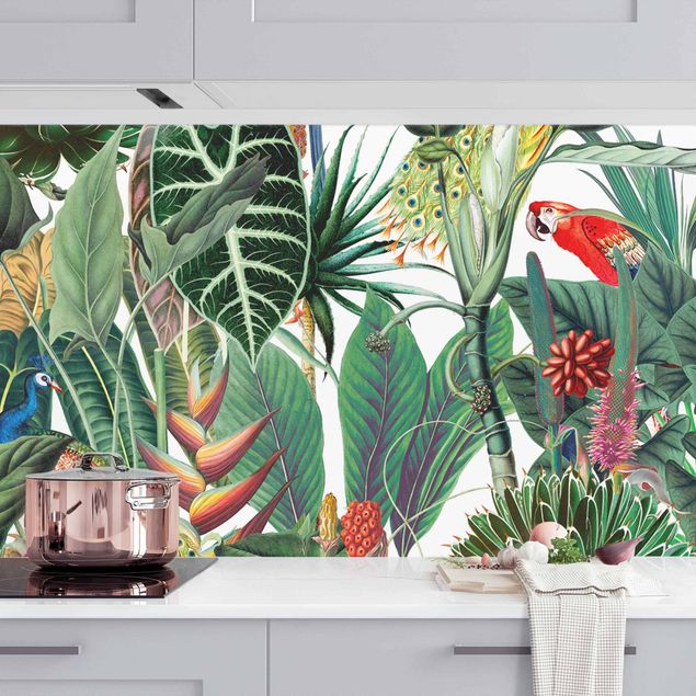Kitchen splashback flower Colourful Tropical Rainforest Pattern II