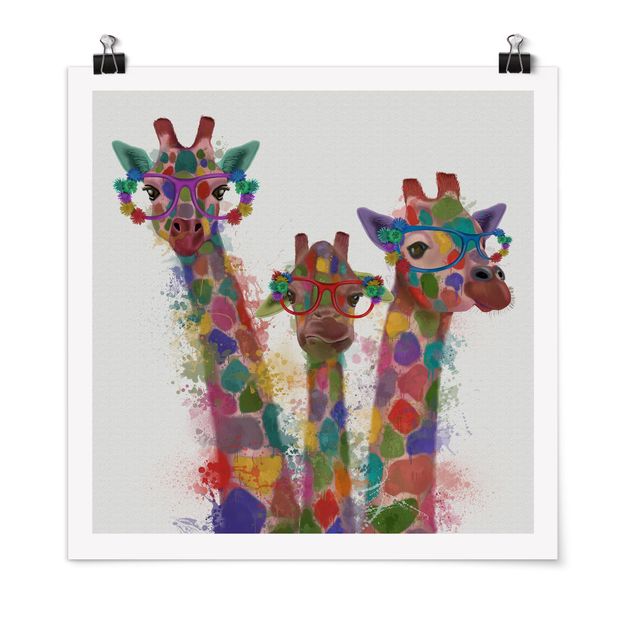 Poster - Rainbow Splash Giraffe Trio