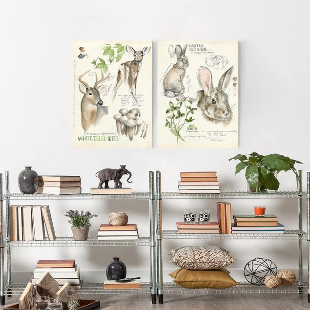 Print on canvas - Wilderness Journal - Deer And Rabbits Set II