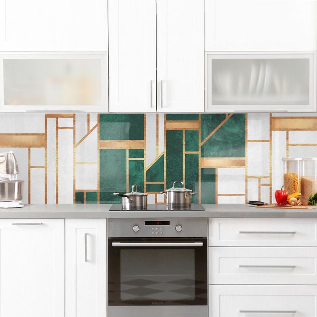 Kitchen splashback abstract Emerald And gold Geometry