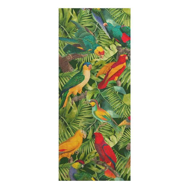 Print on wood - Colourful Collage - Parrots In The Jungle
