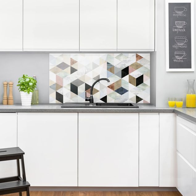 Glass splashback kitchen abstract Watercolour Mosaic With Triangles I