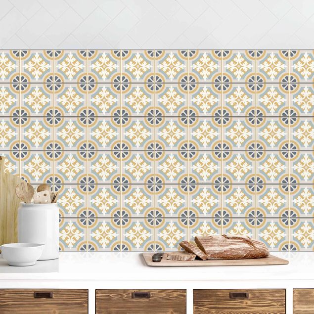 Kitchen splashback patterns Morrocan Tiles In Blue And Ochre II
