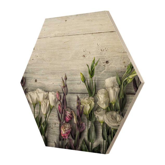 Wooden hexagon - Tulip Rose Shabby Wood Look